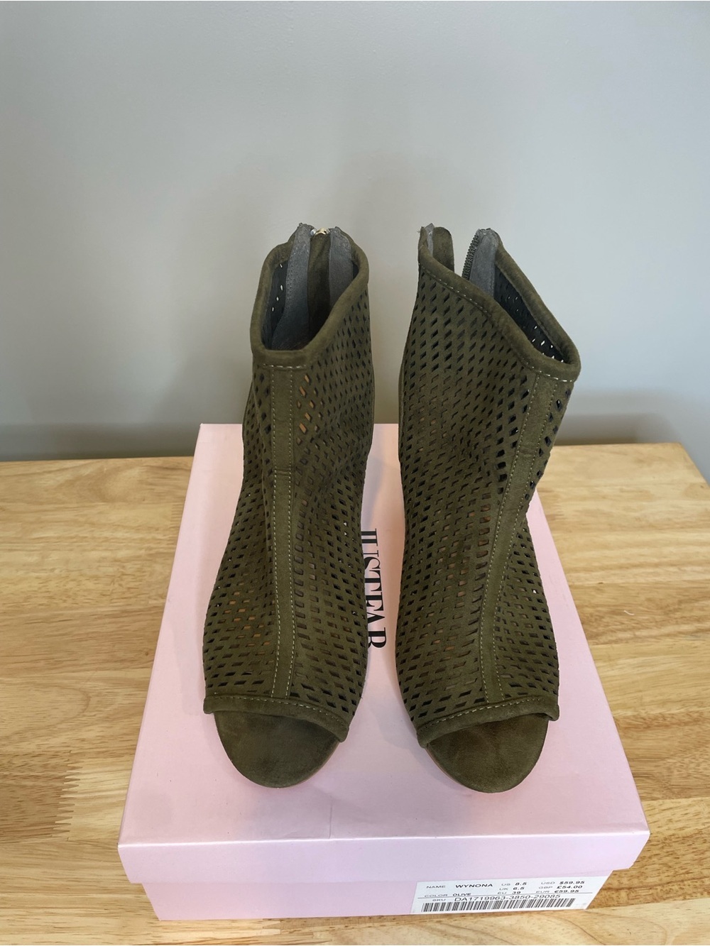 JustFab Olive Green Perforated Peep-Toe Sandals